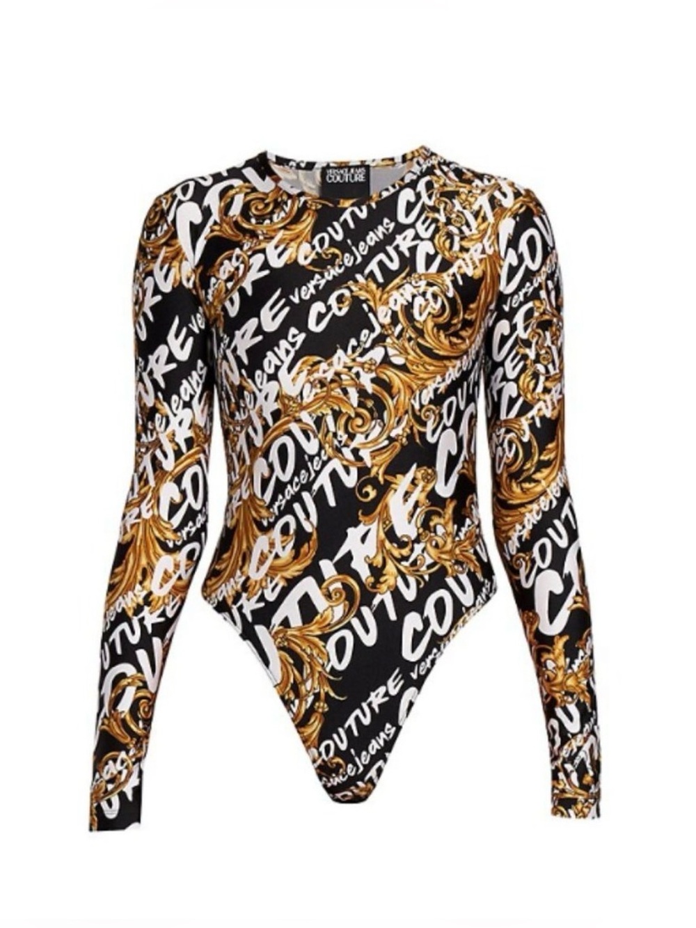 NWT Versace Jeans Couture Logo Brush Bodysuit Black SIZE 36